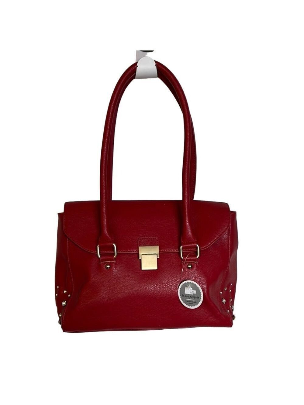 Chic Red Shoulder Bag with Gold Accents
